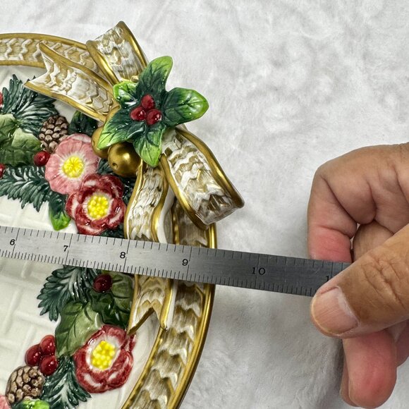Fitz and Floyd Classics Christmas Raised Ribbon Wreath Canape Plate Red Vintage - Picture 14 of 15